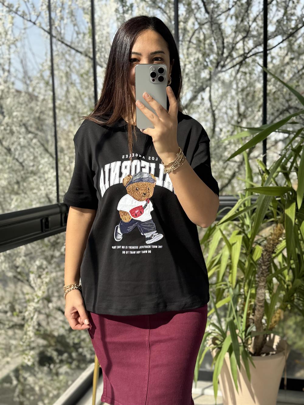 California Yazılı Tişört Siyah