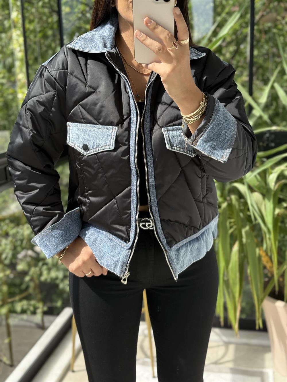 Cam Kırığı Kapitone Ceket