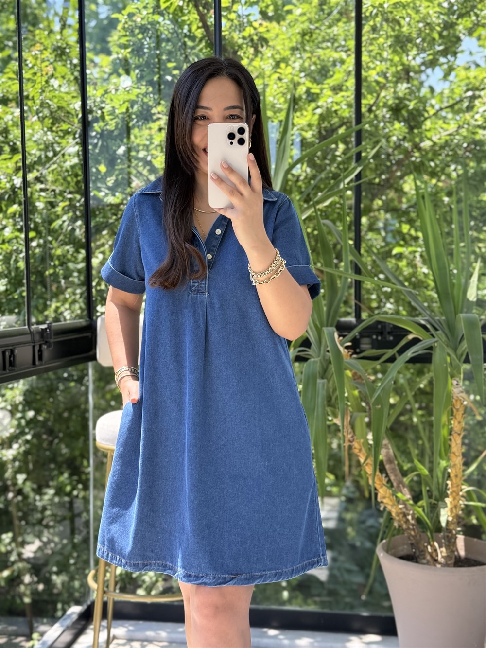 Kısa Denim Elbise Lacivert