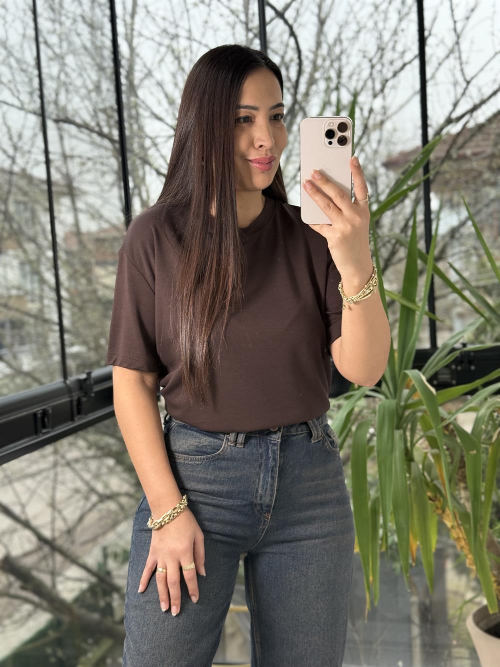 Oysh Modal Basic Tişört Kahve