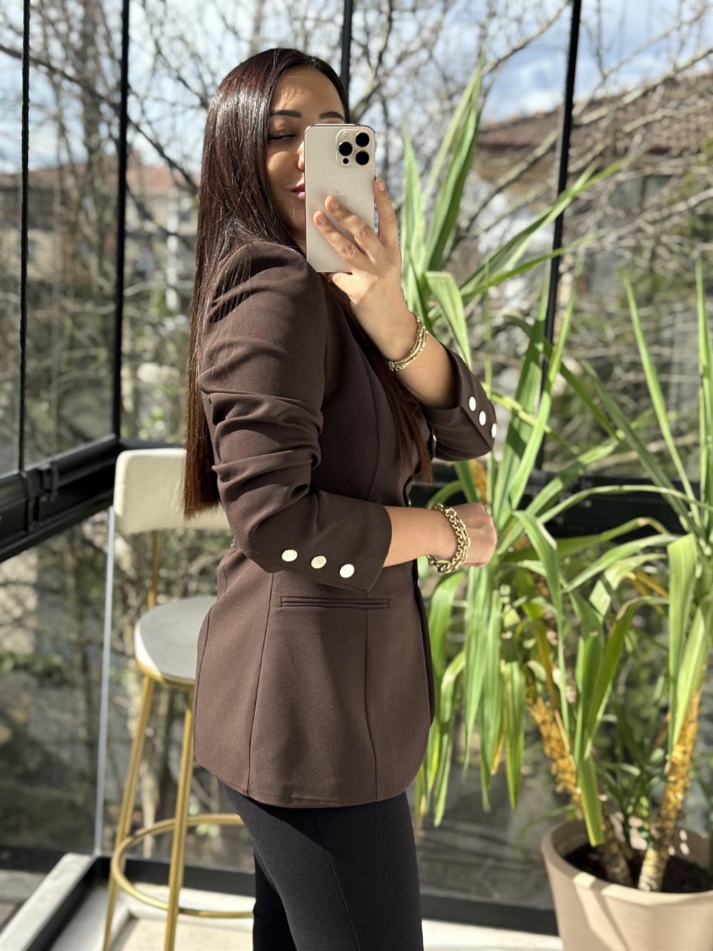 Beş Düğme Slimfit Blazer Ceket Kahve