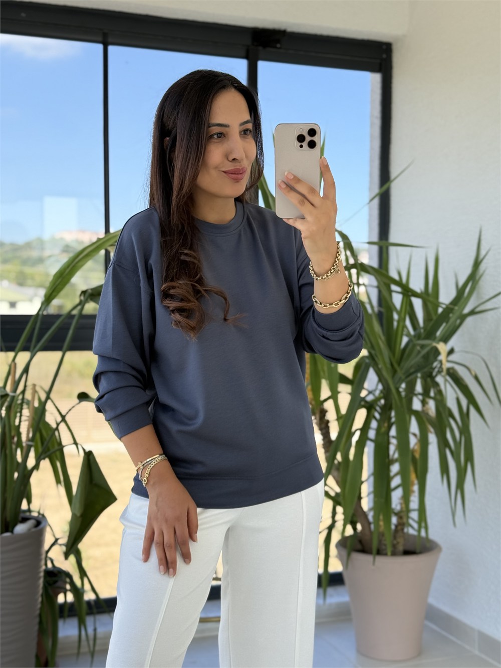 Oysh Basic Sweatshirt İndigo mavi