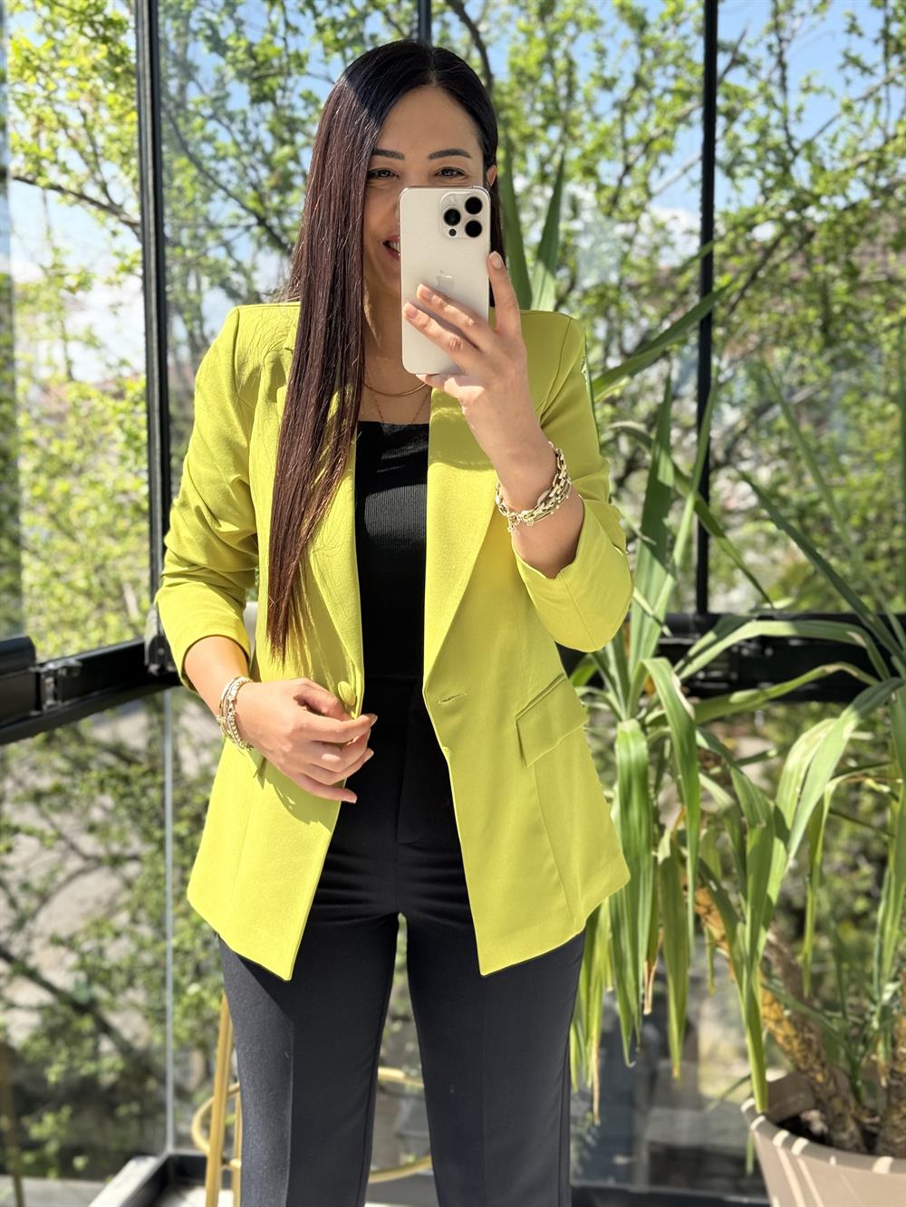 Tek Düğme Blazer Ceket Kivi Yeşili