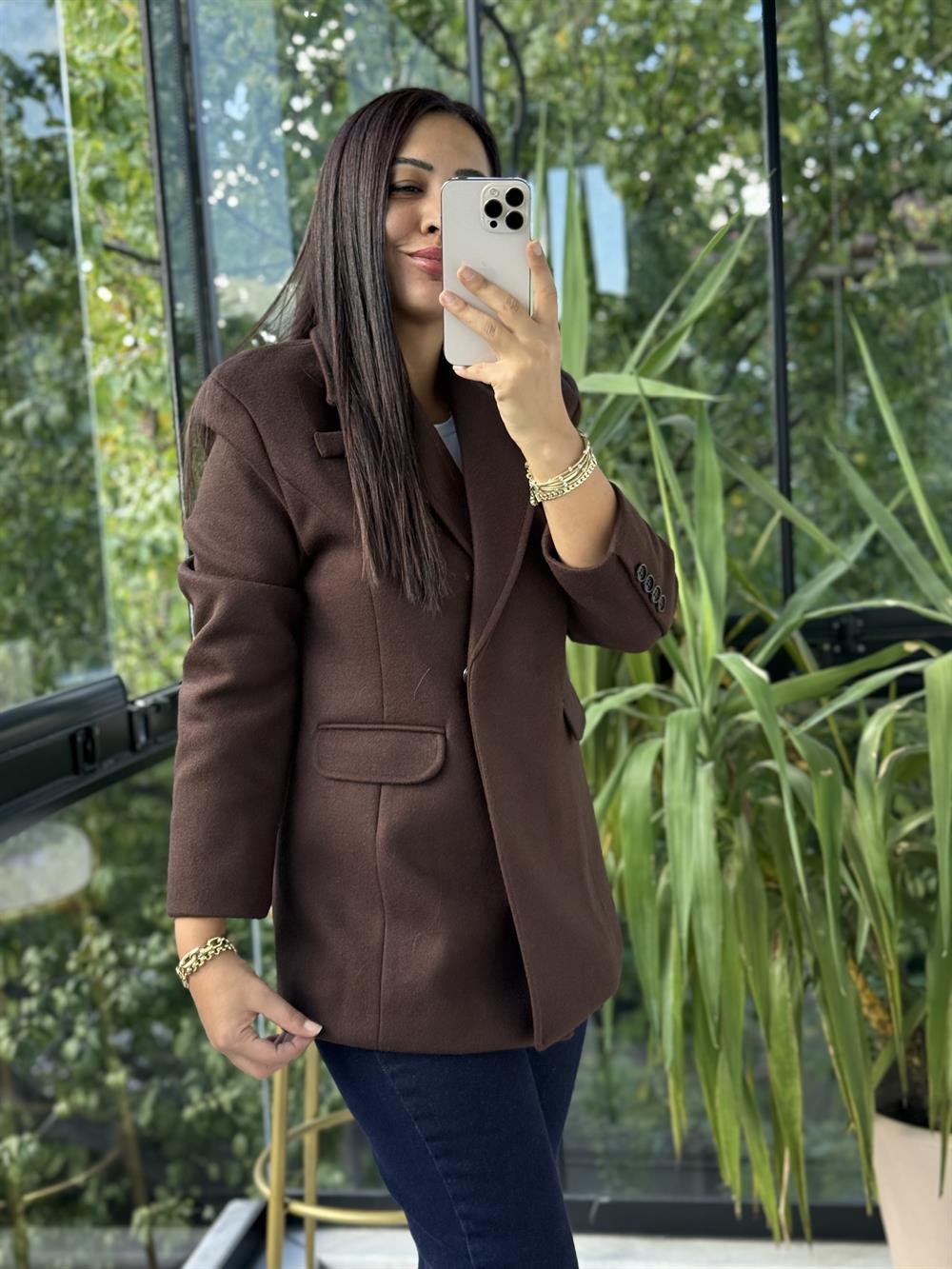 Kaşe Slim Blazer Ceket Kahve