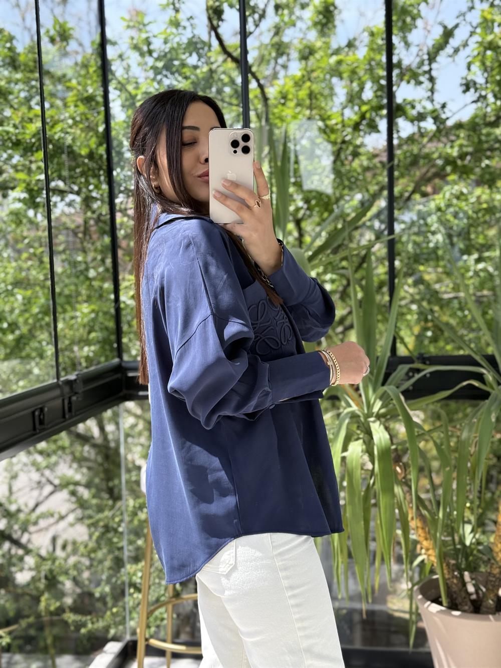 Cebi Nakışlı Gömlek Lacivert