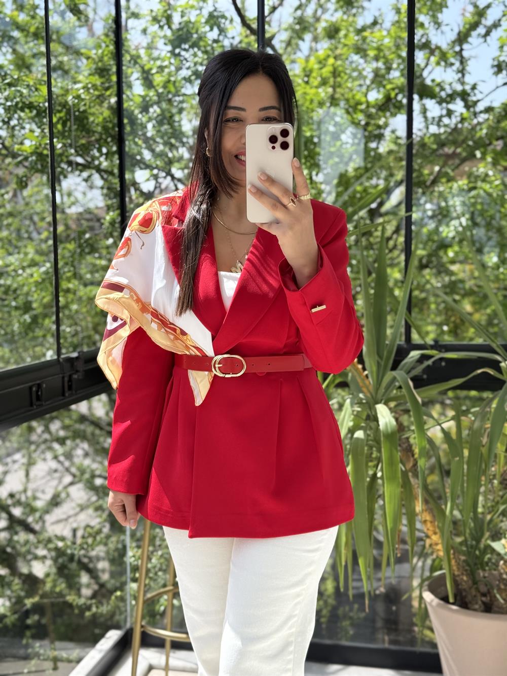 Çift Pileli Şallı Ceket Kırmızı