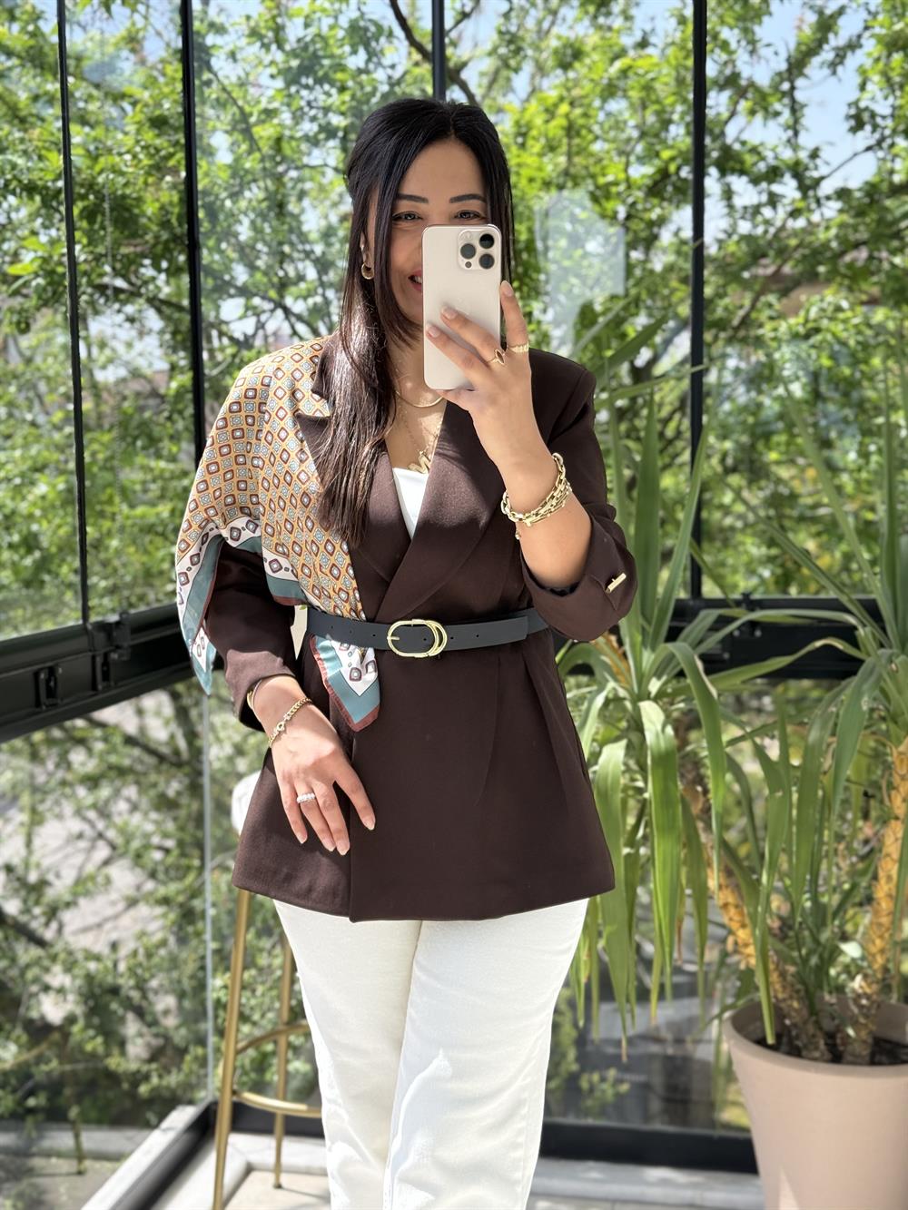 Çift Pileli Şallı Ceket Kahve