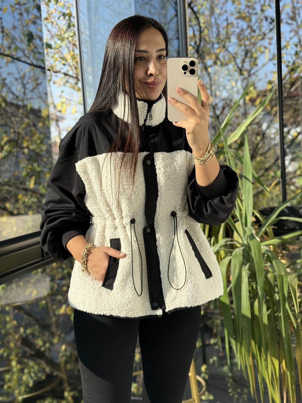 Pelüş Garnili Mont Siyah