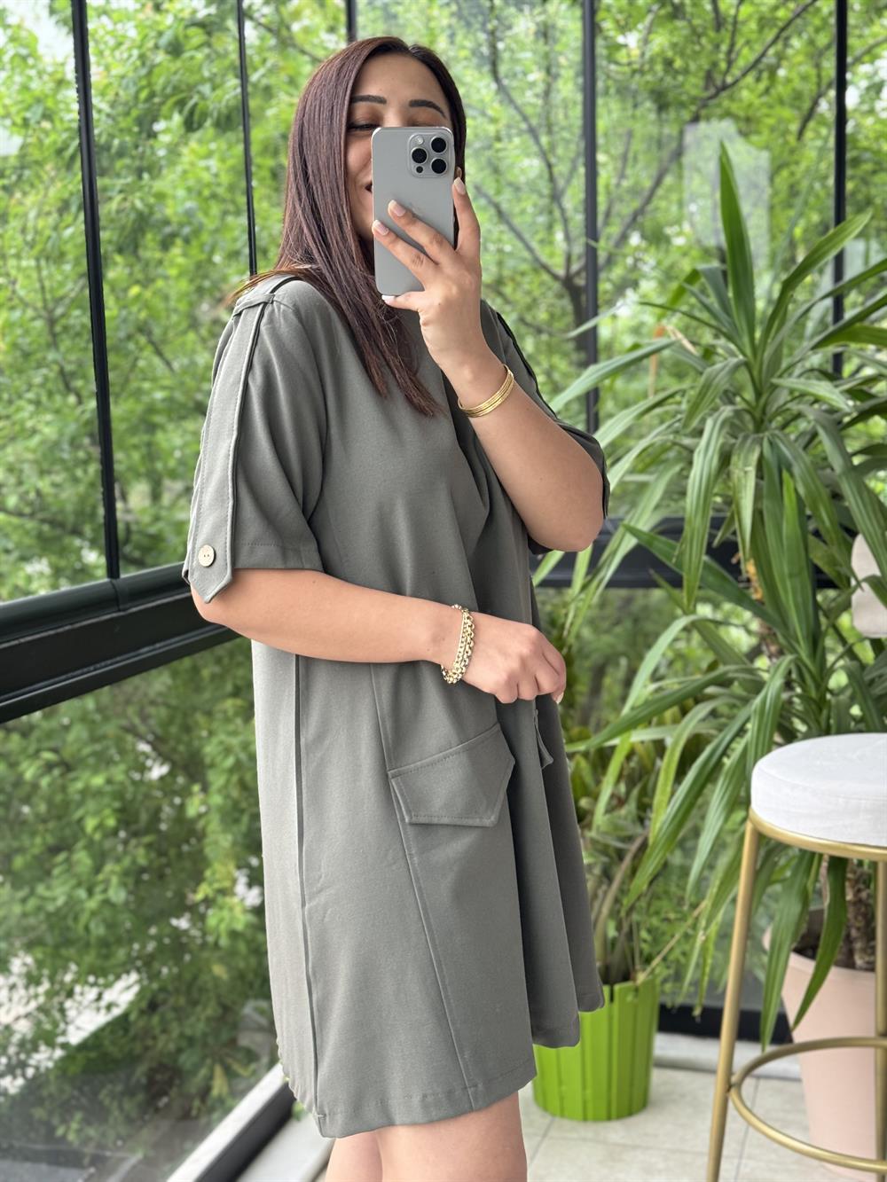 Cepli Elbise Haki Yeşili