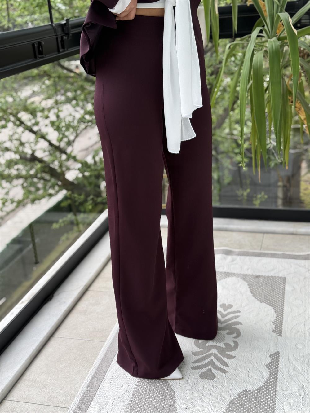 Kendinden Şallı Ceket Takım Mürdüm