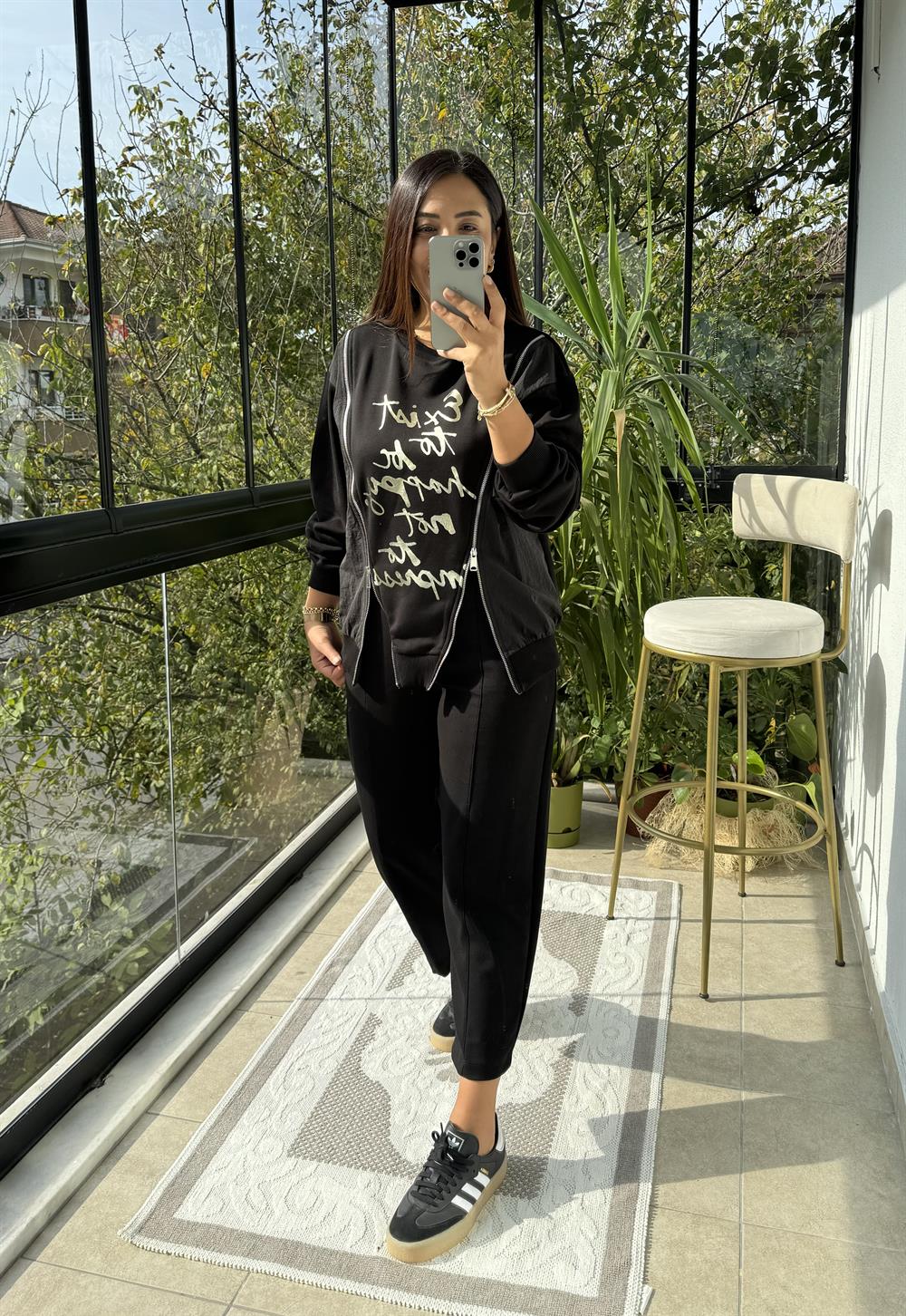 Çift Fermuarlı Sweatshirt Siyah