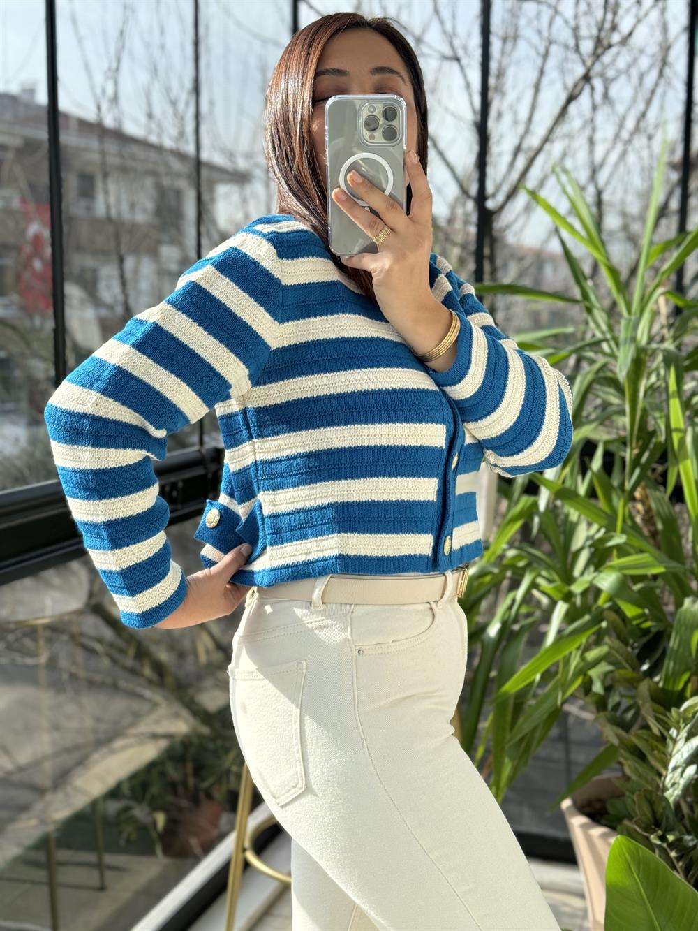 Çizgili Hırka Mavi