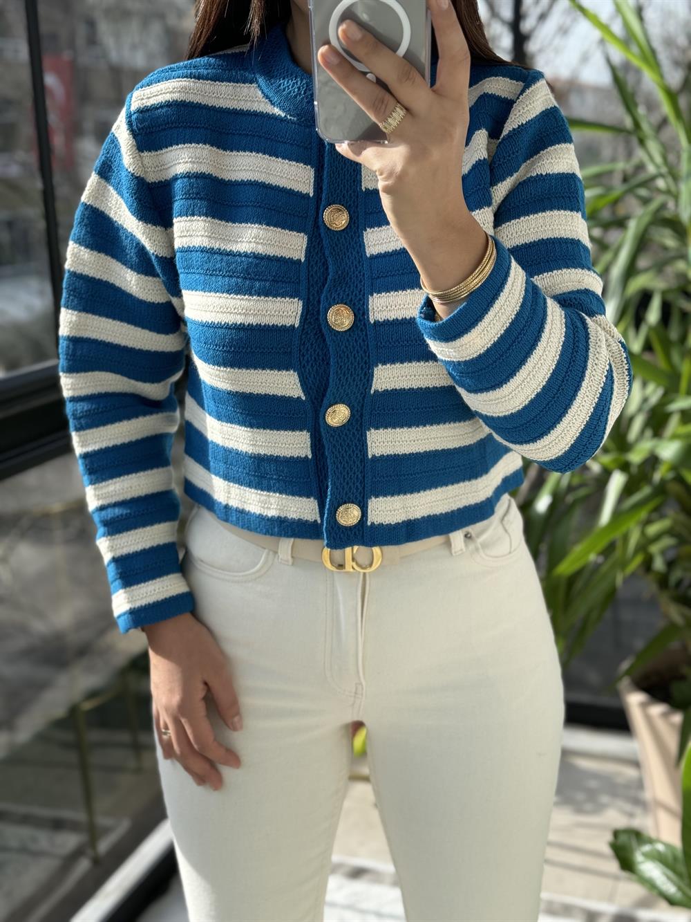 Çizgili Hırka Mavi