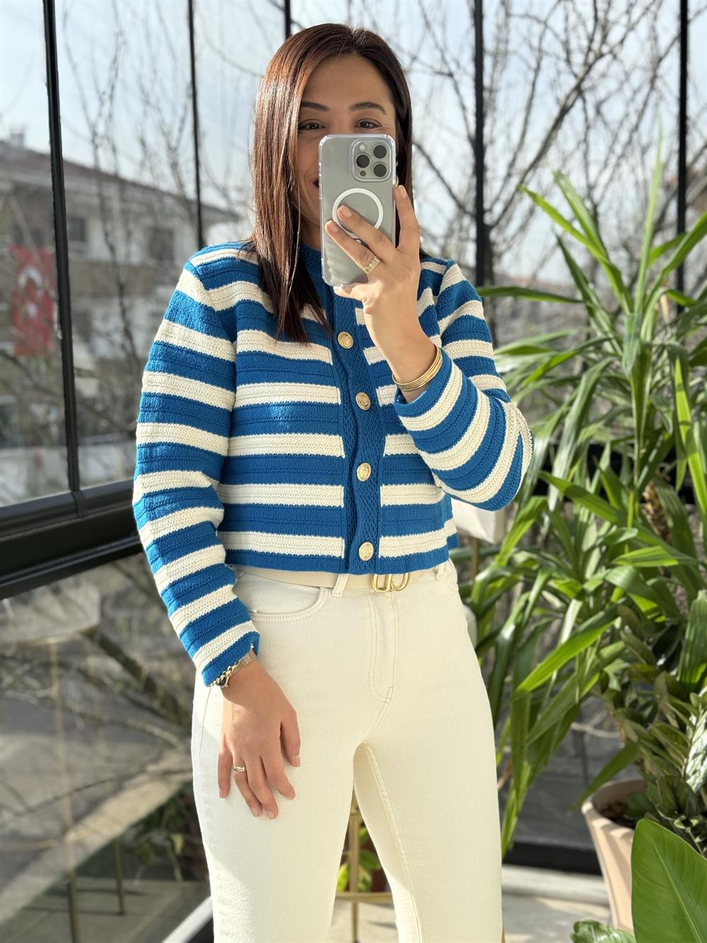 Çizgili Hırka Mavi