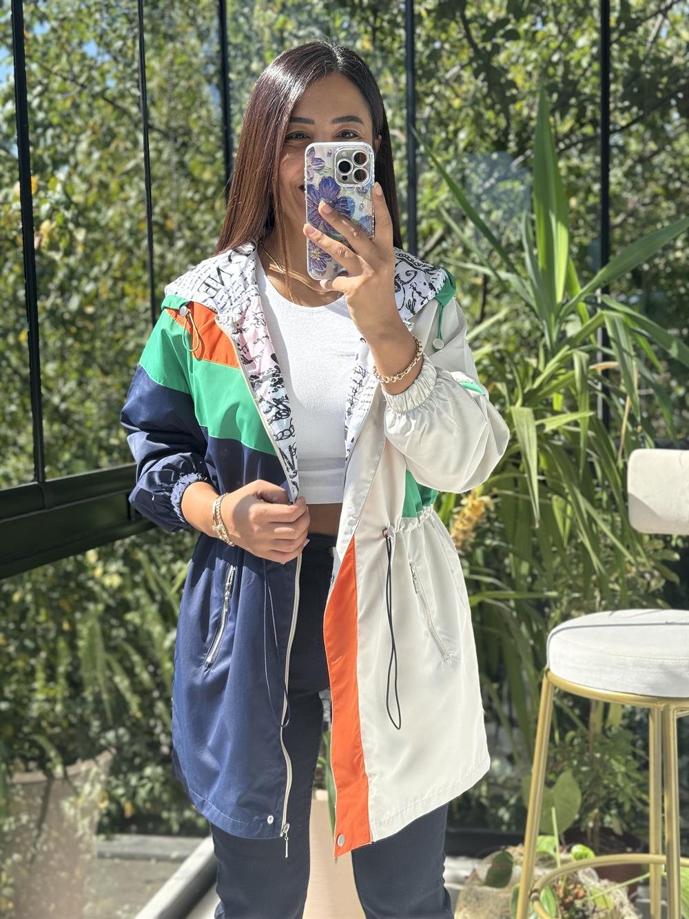 Çok Renkli Uzun Yağmurluk Lacivert