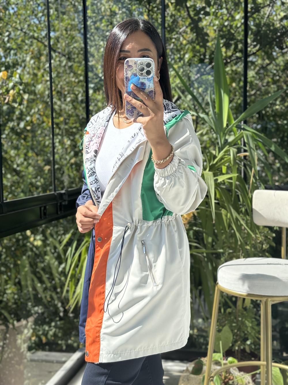 Çok Renkli Uzun Yağmurluk Lacivert