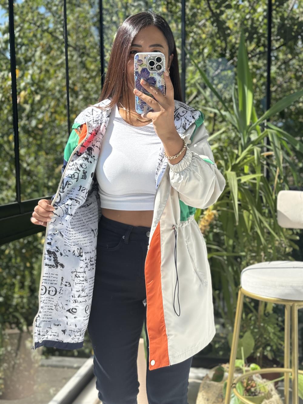 Çok Renkli Uzun Yağmurluk Lacivert