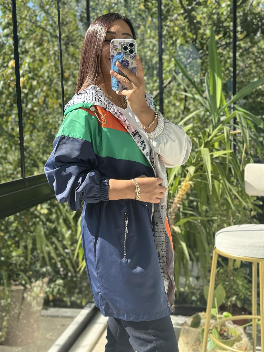 Çok Renkli Uzun Yağmurluk Lacivert