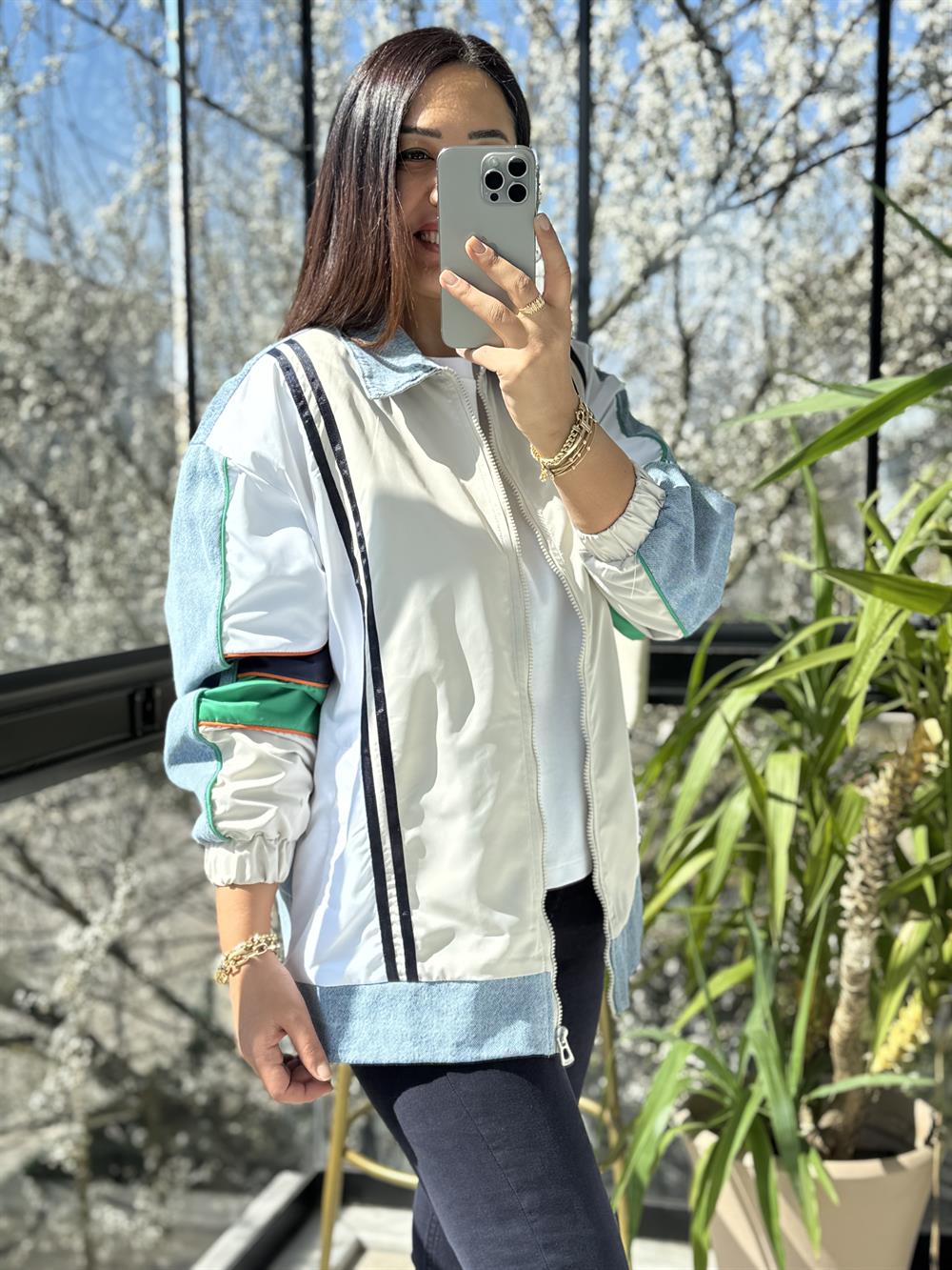 ColorBlock Bomber Ceket Taş