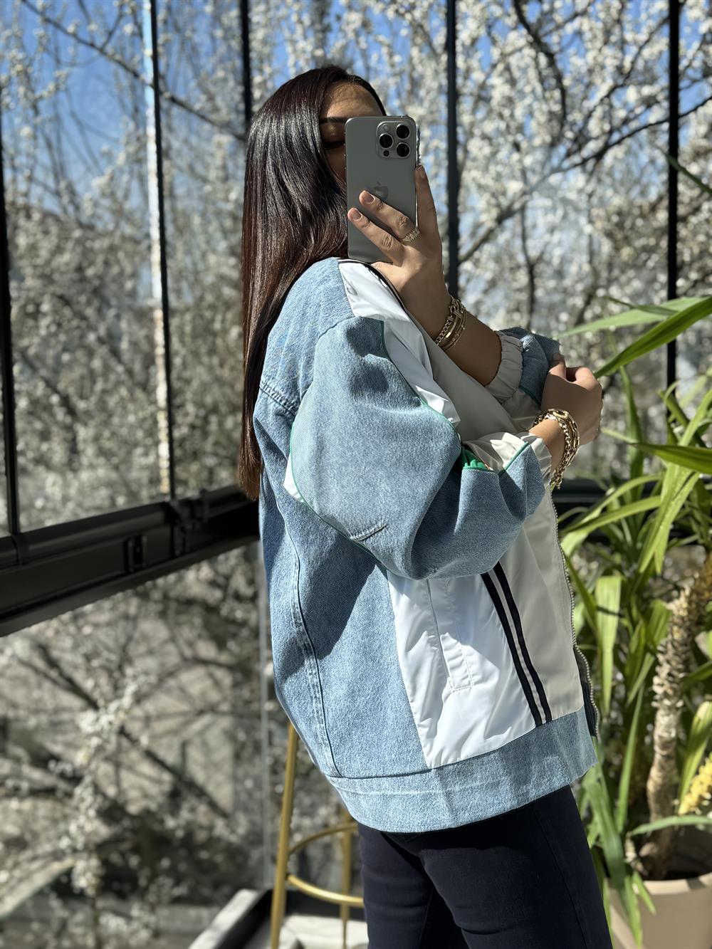 ColorBlock Bomber Ceket Taş