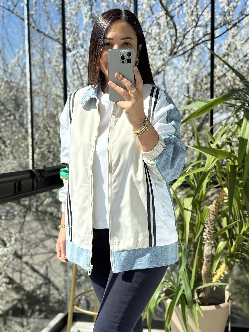 ColorBlock Bomber Ceket Taş