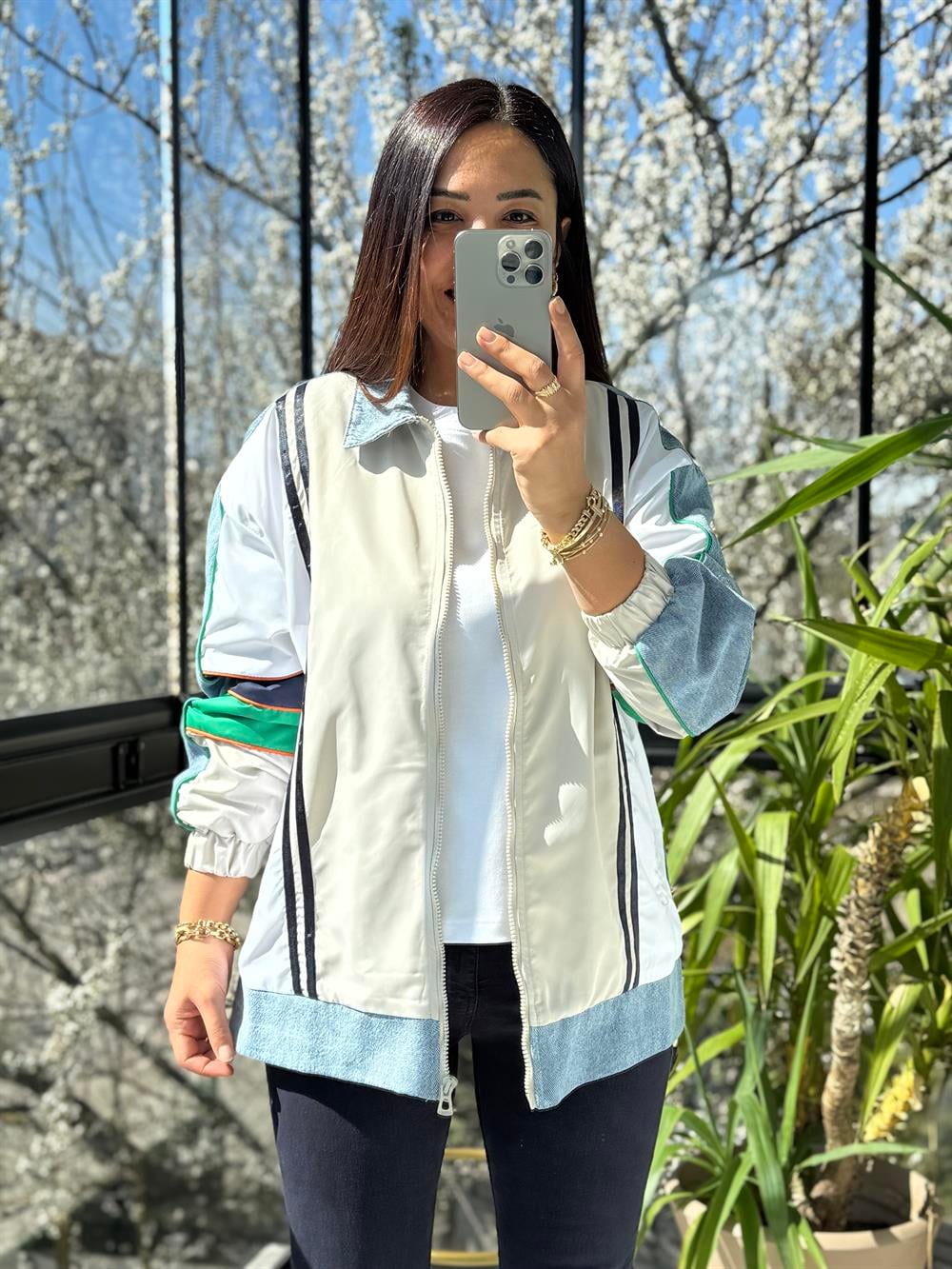 ColorBlock Bomber Ceket Taş