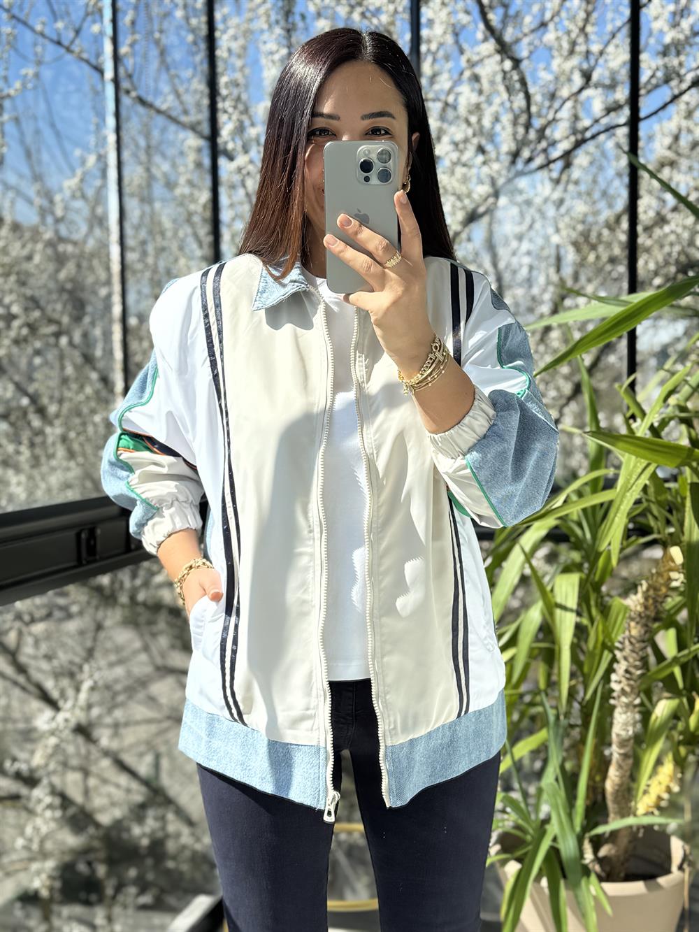 ColorBlock Bomber Ceket Taş