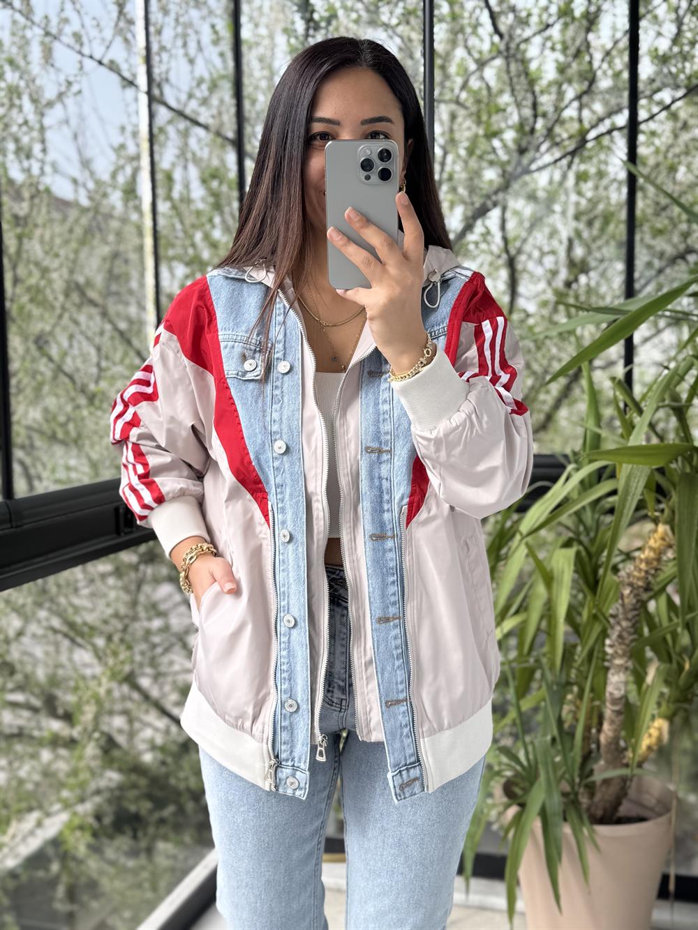 Colorblock Mix Ceket Taş