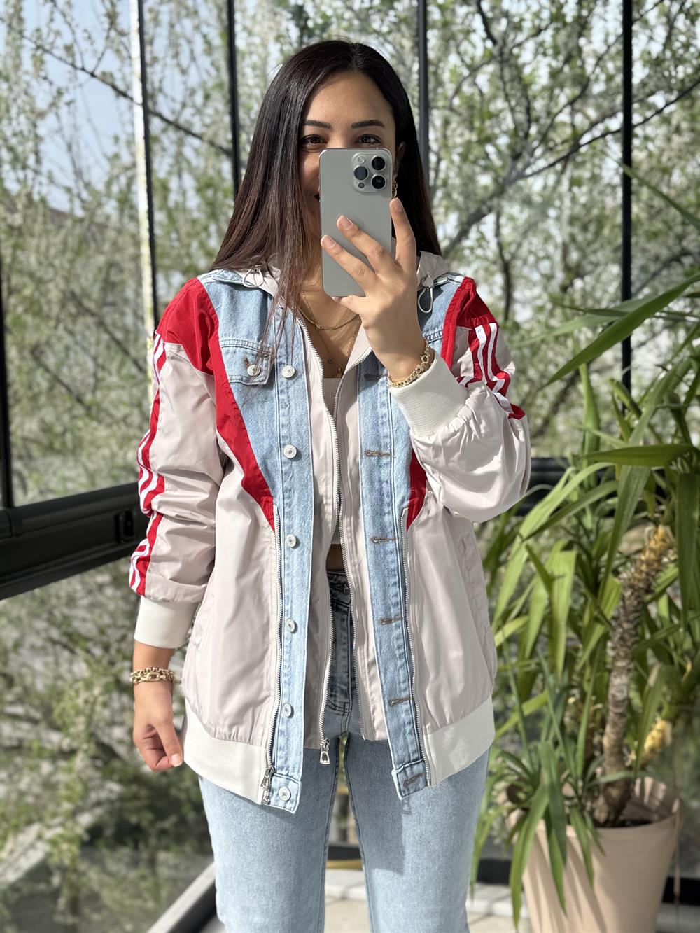 Colorblock Mix Ceket Taş