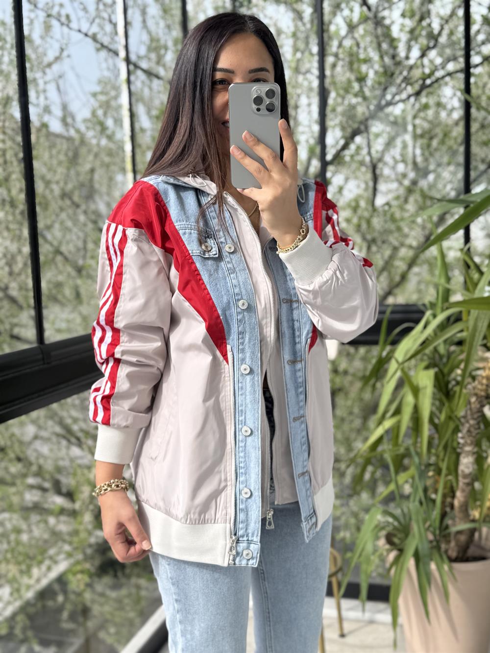 Colorblock Mix Ceket Taş