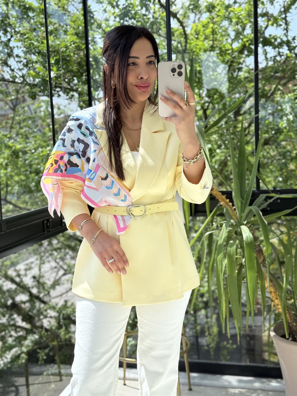 Çift Pileli Şallı Ceket Sarı