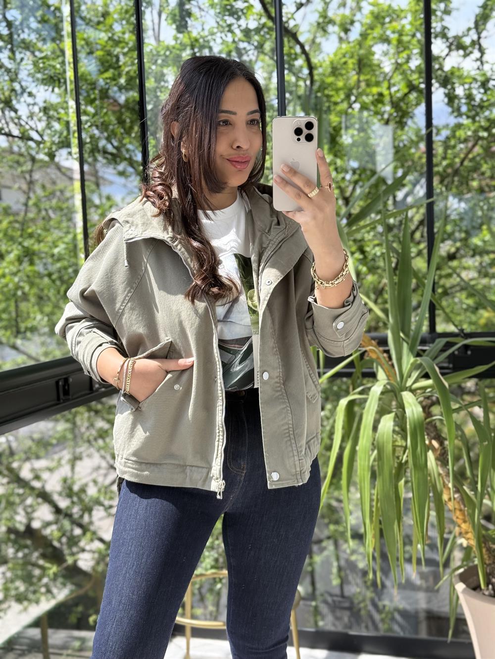 Oversize Kapuşonlu Ceket Yeşil