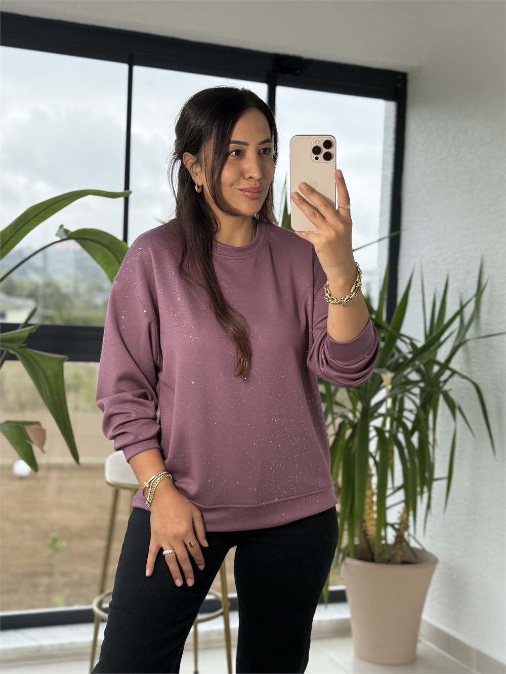 Simli Oysh Sweatshirt Mürdüm