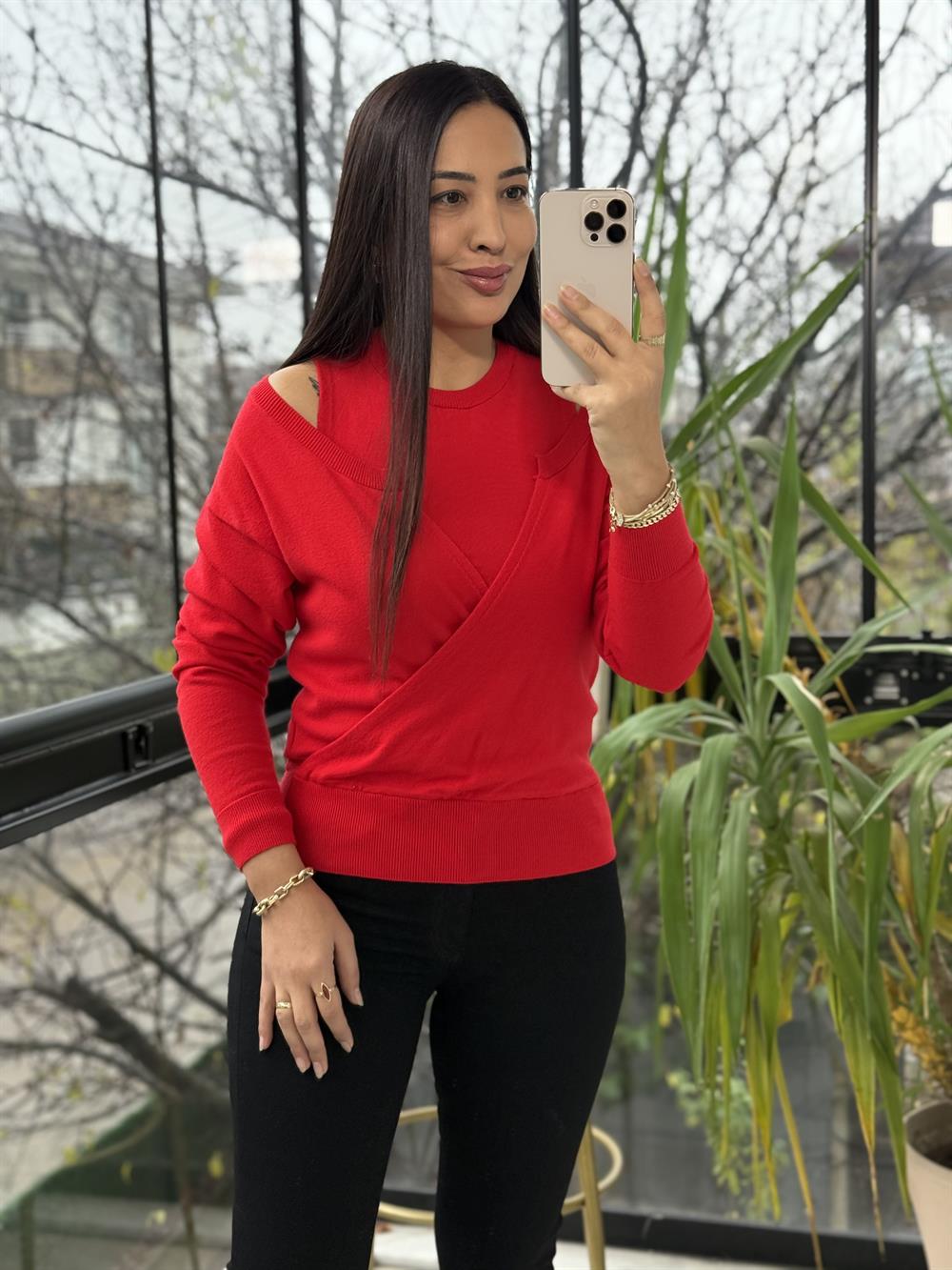 İkili Triko Hırka Kırmızı