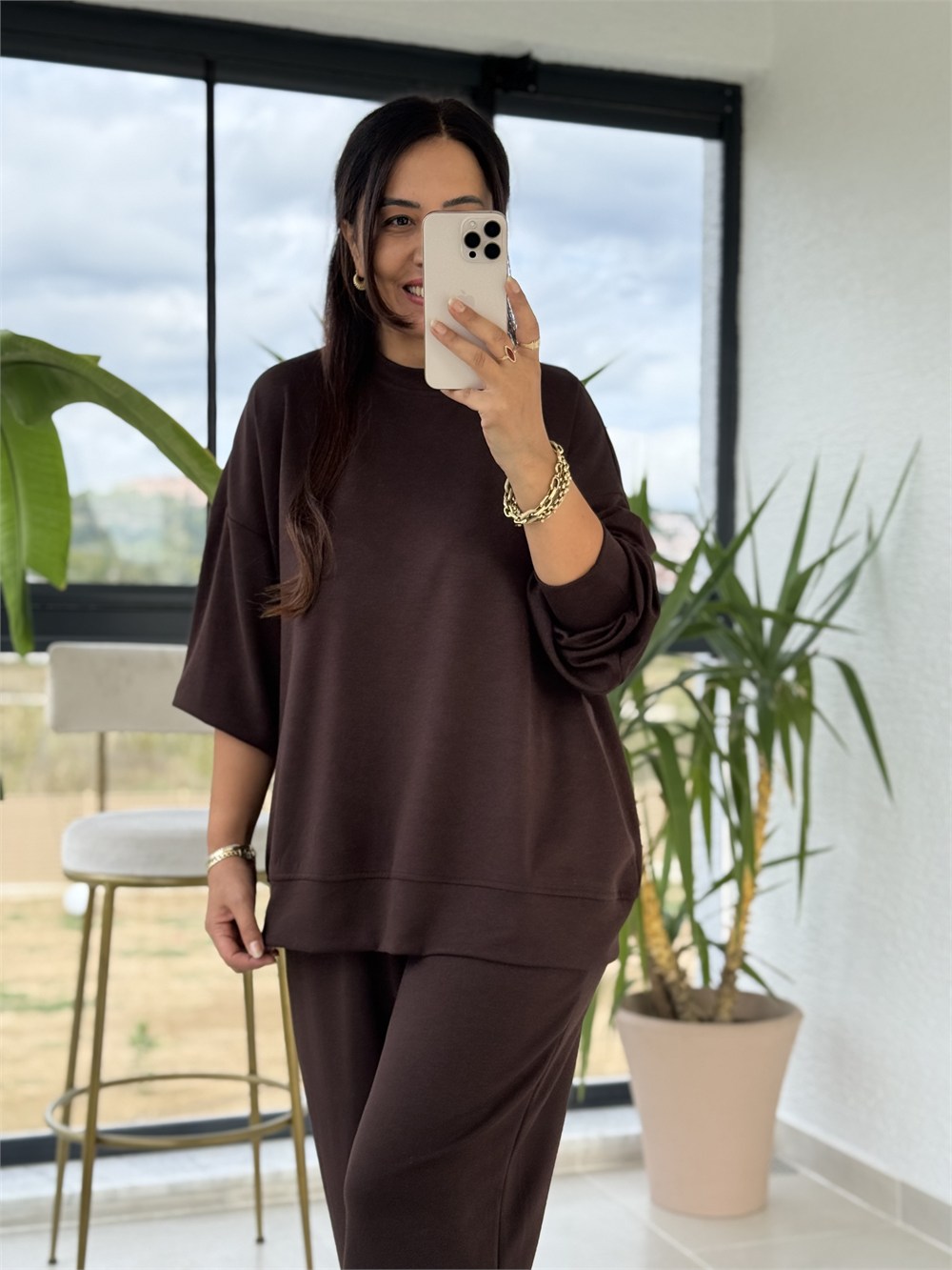 Basic Sweatli Modal Takım Kahve
