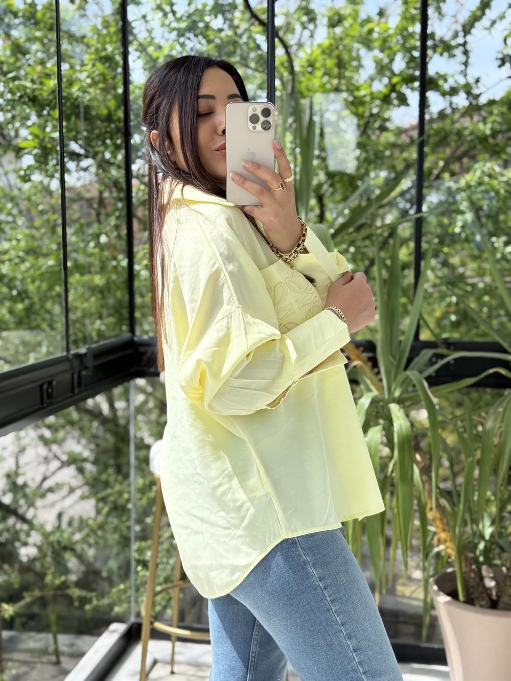 Cebi Nakışlı Gömlek Sarı