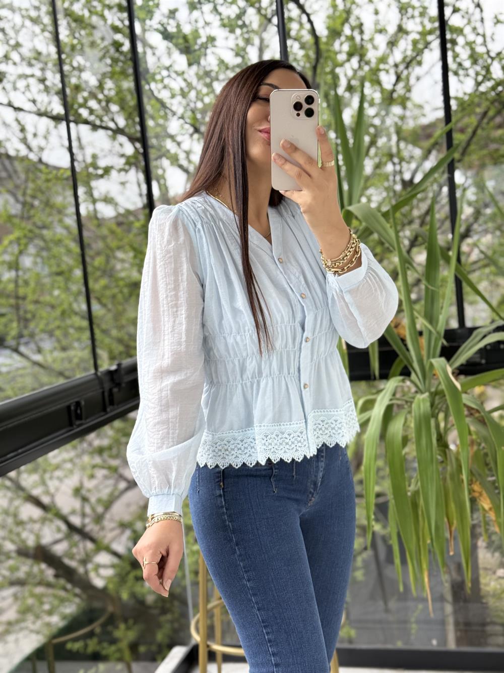 Dantel Rüya Gömlek Bluz Bebe Mavisi