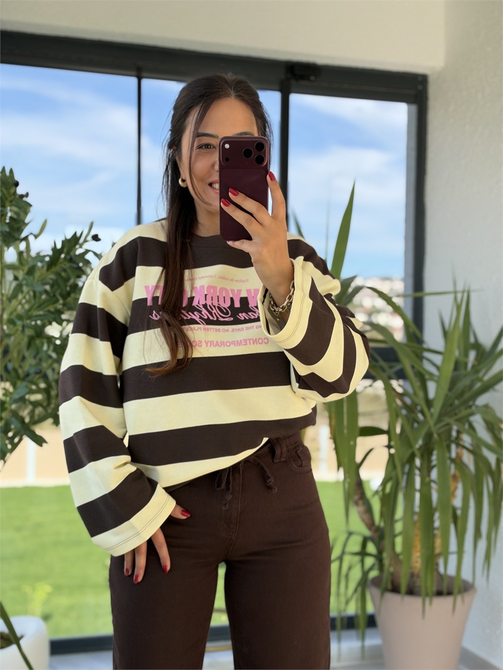 Kalın Çizgili New York Ctiy Sweatshirt Sarı