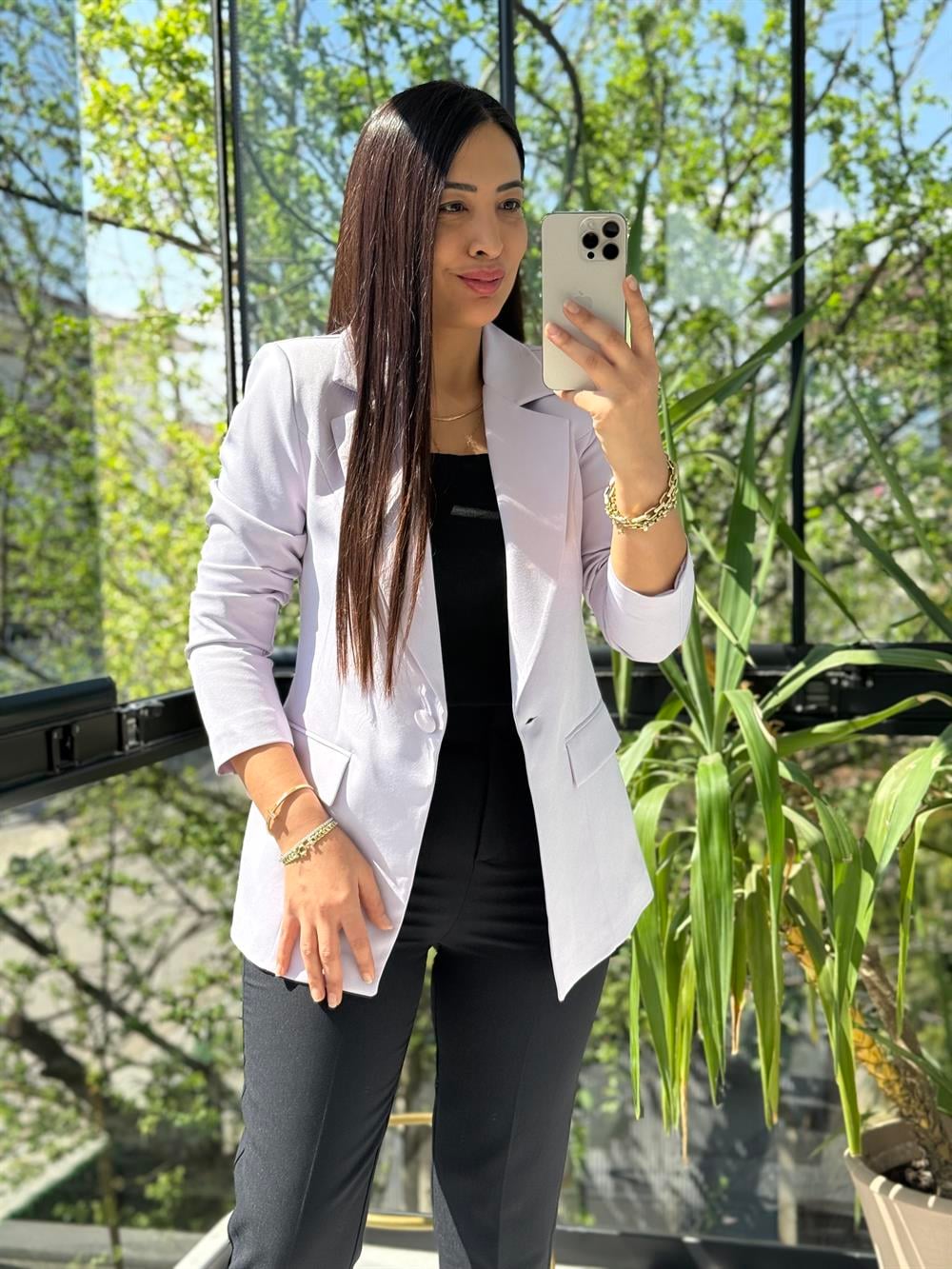 Tek Düğme Blazer Ceket Lila