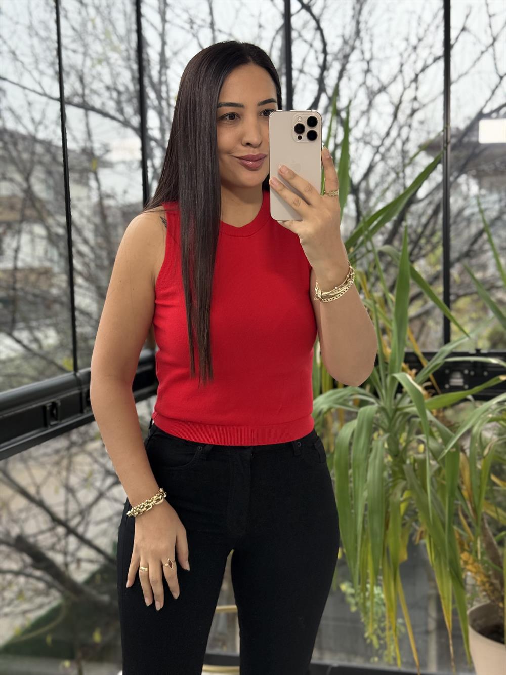 İkili Triko Hırka Kırmızı