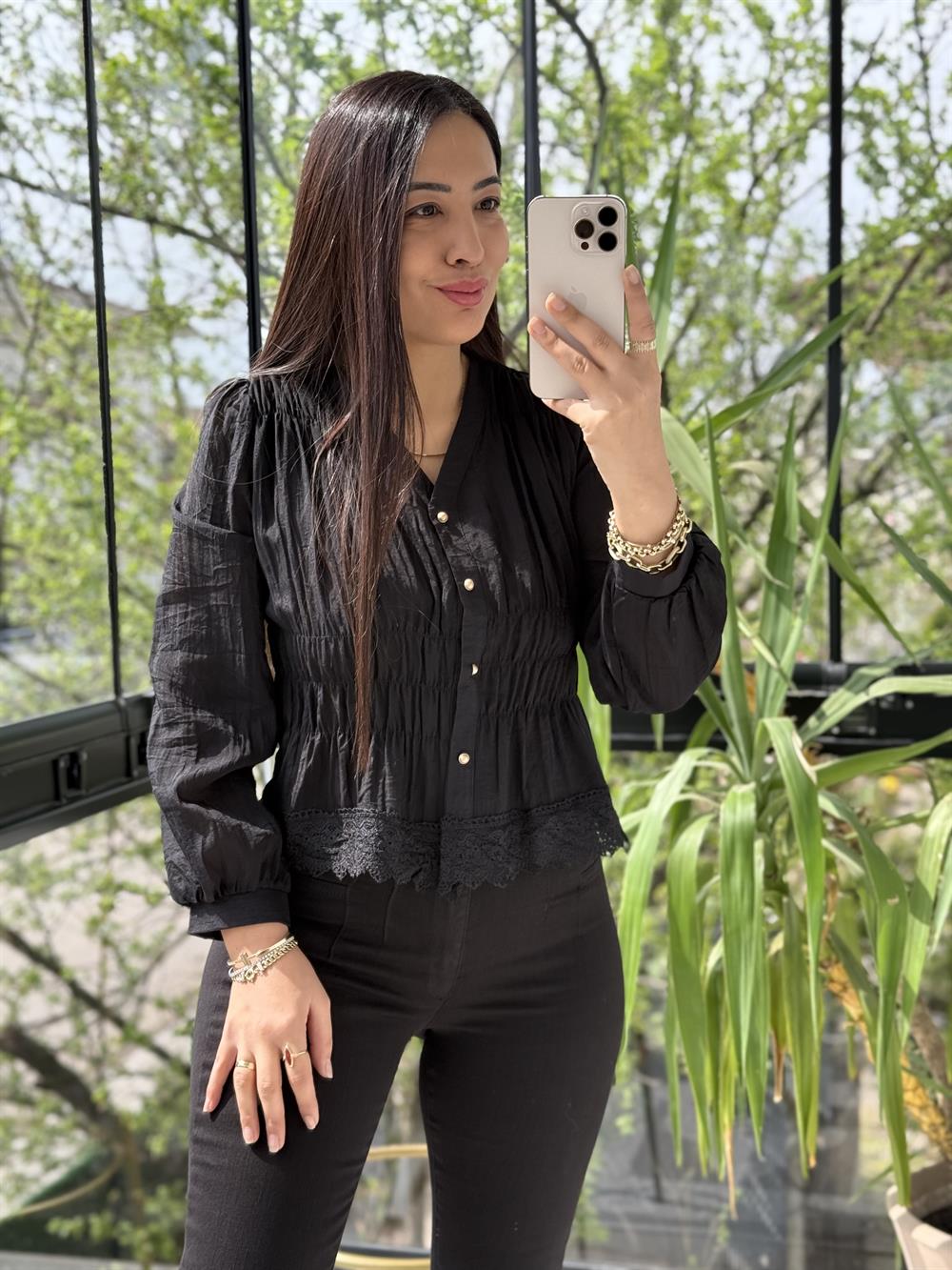 Dantel Rüya Gömlek Bluz Siyah