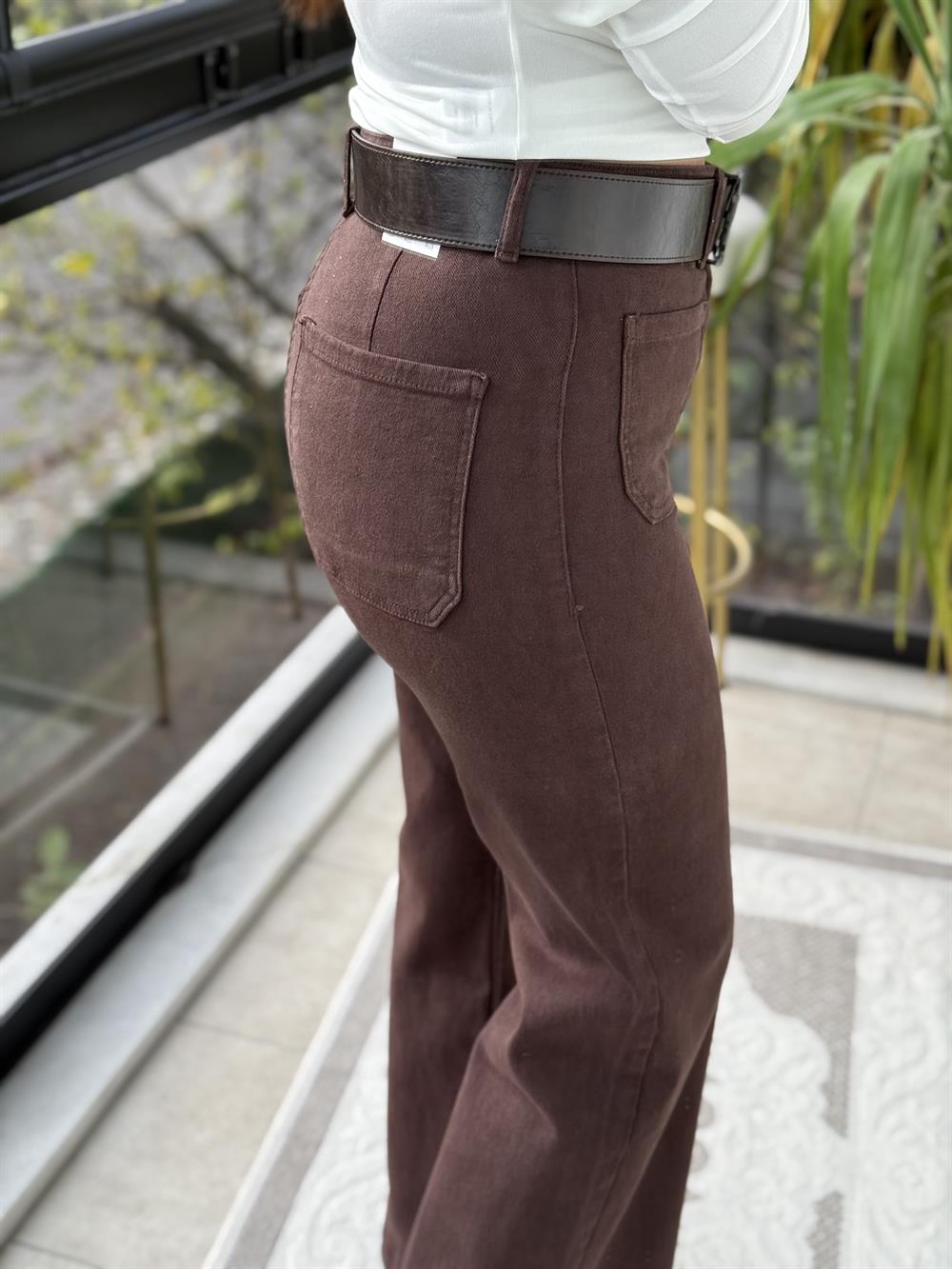 Ön Cep Detaylı Palazzo Jean Kahve