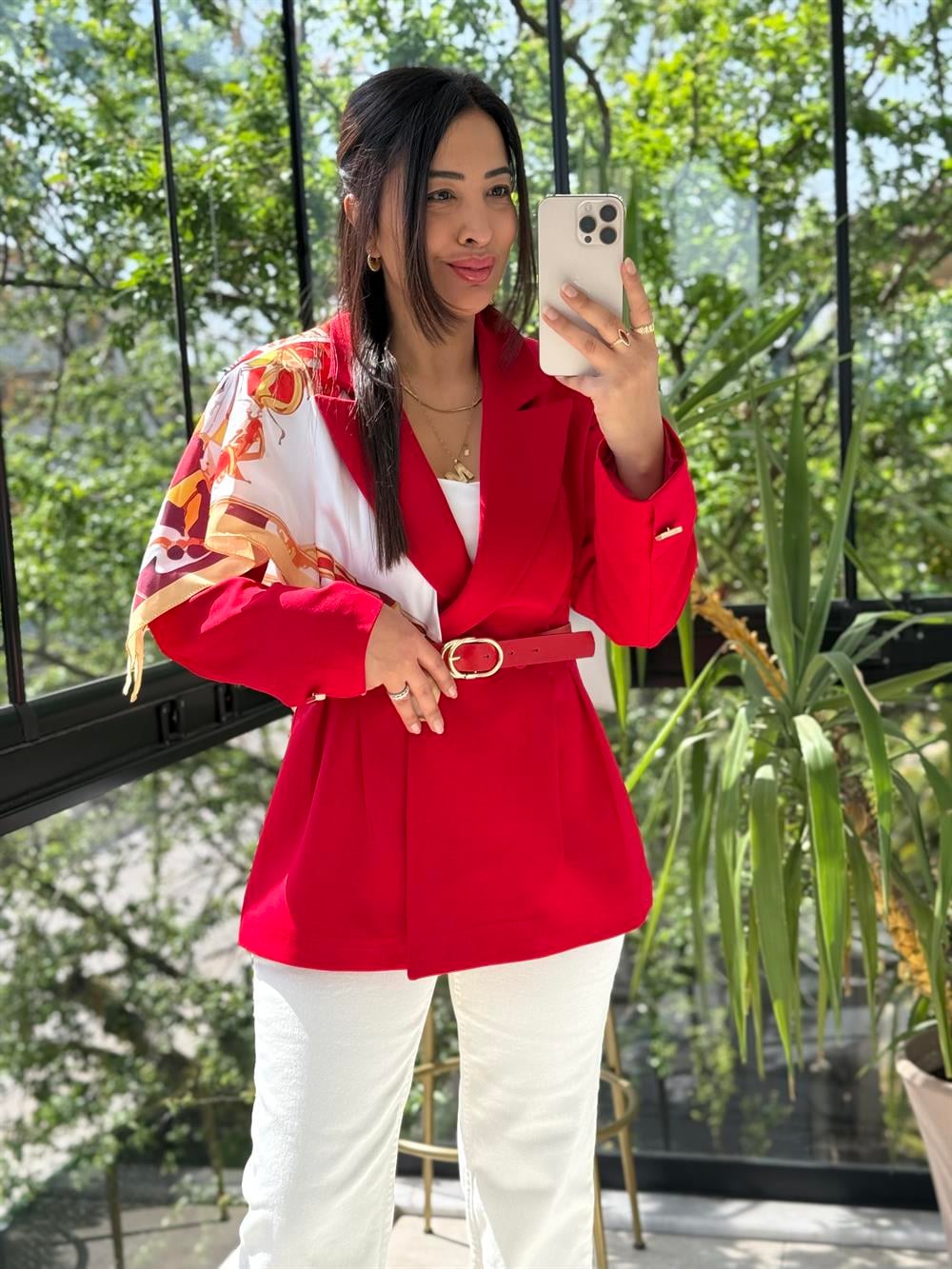 Çift Pileli Şallı Ceket Kırmızı