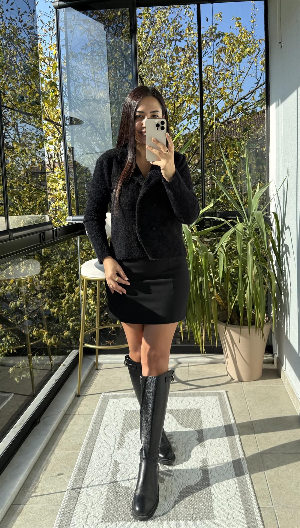 Çift Düğmeli Angora Hırka Siyah