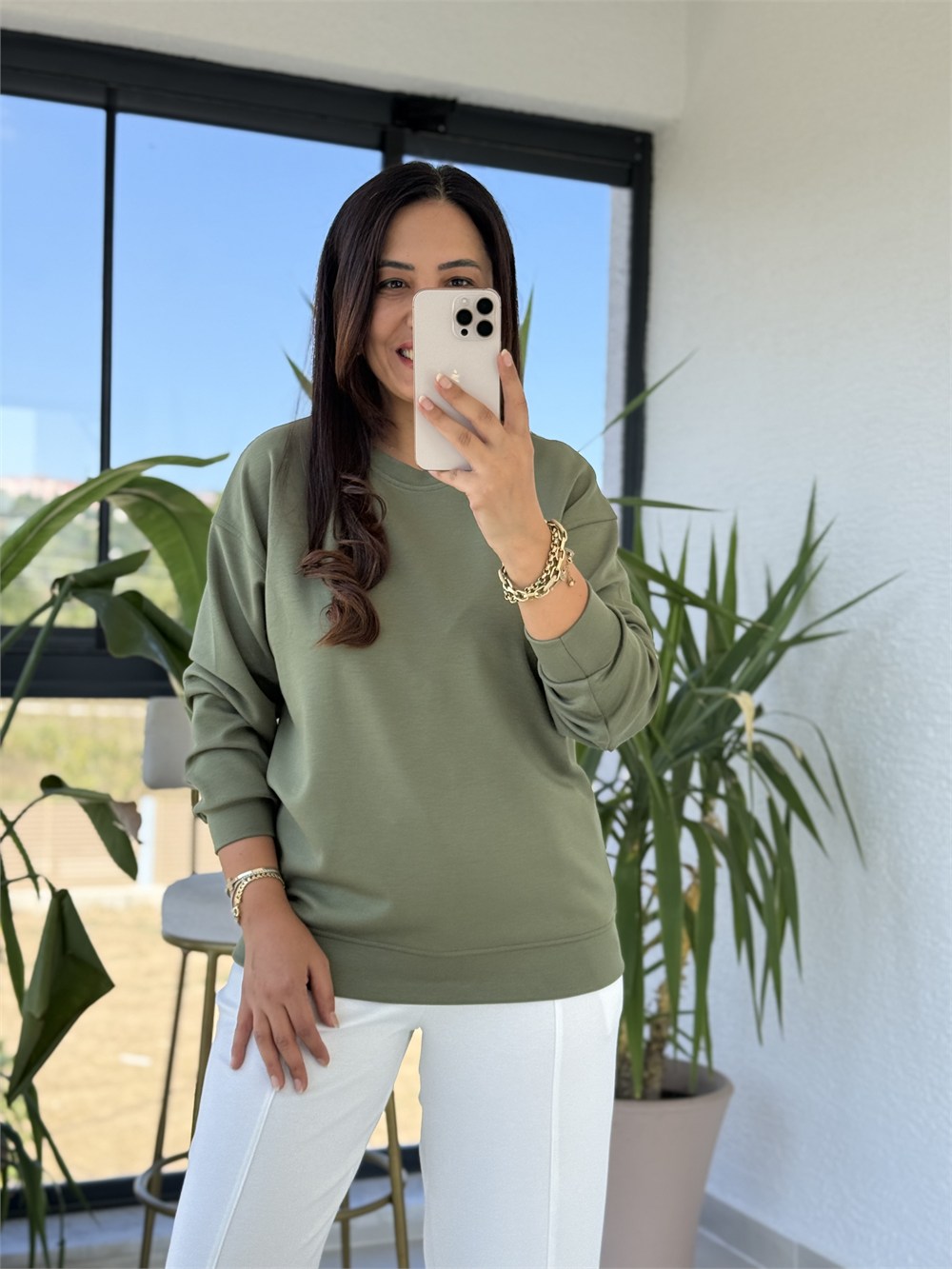 Oysh Basic Sweatshirt Haki Yeşil