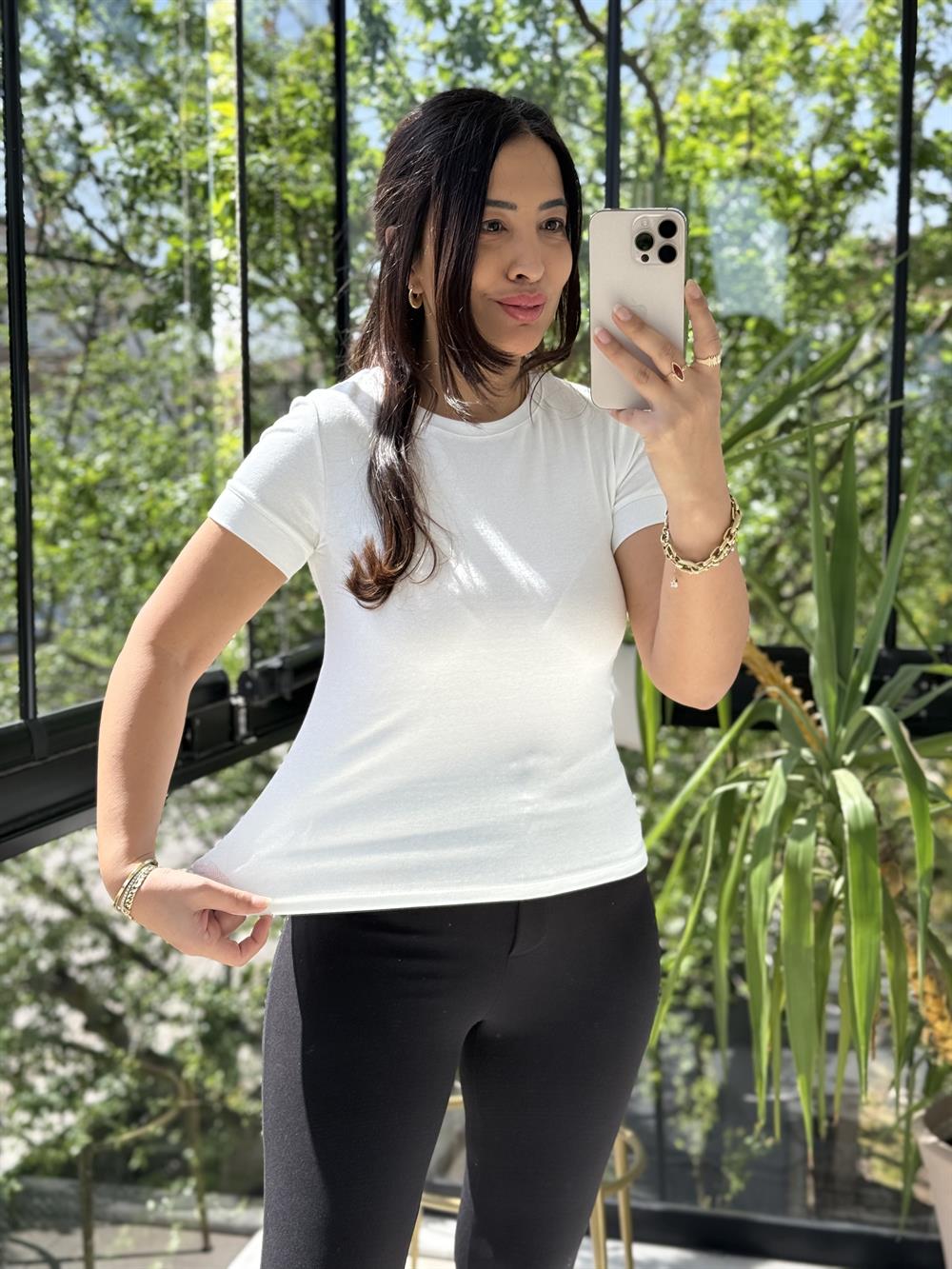 Dilvin Kısa Kollu Tişört Ekru