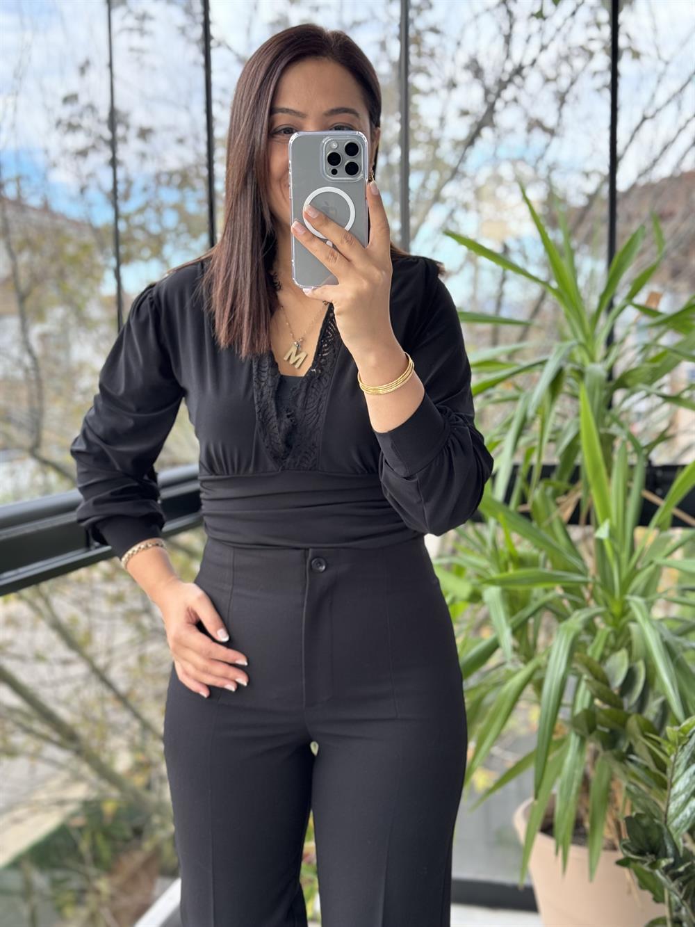 Dantel Detaylı Bodysuit Siyah