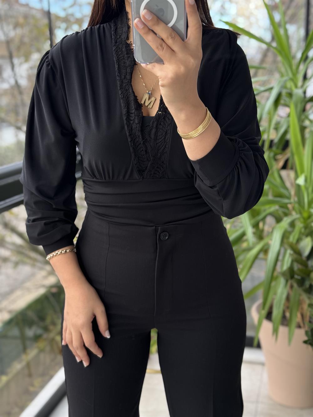 Dantel Detaylı Bodysuit Siyah