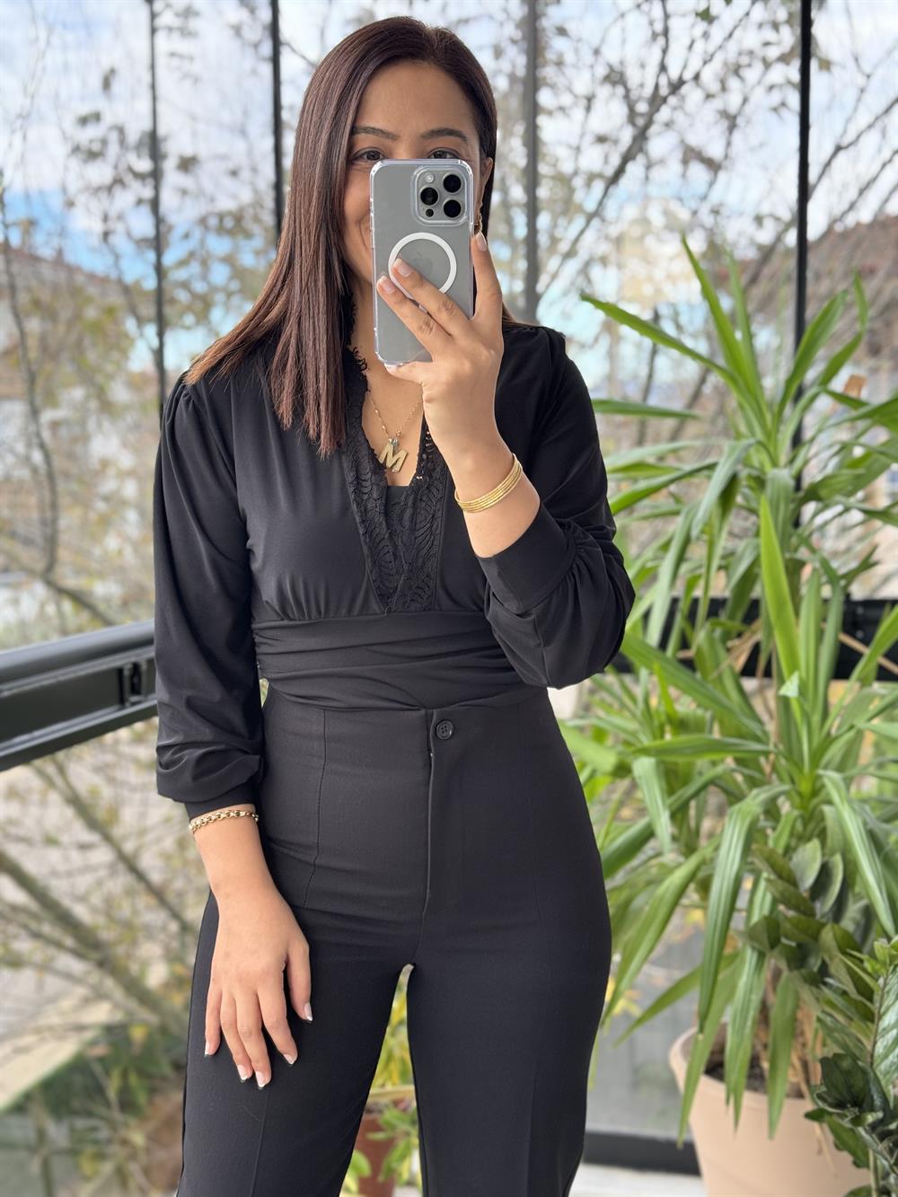 Dantel Detaylı Bodysuit Siyah