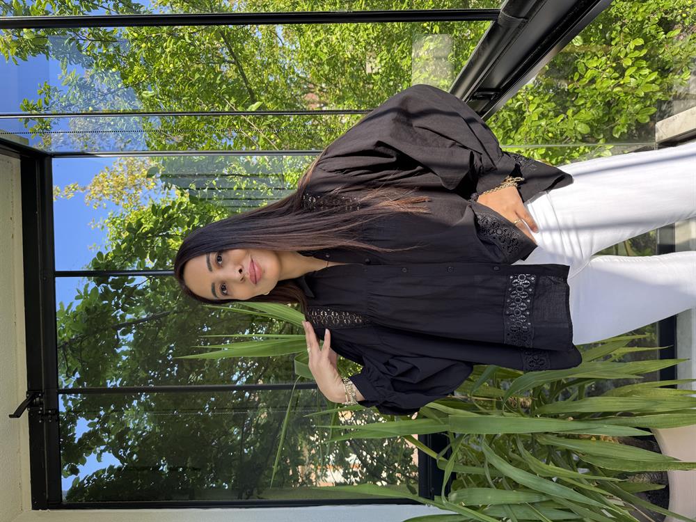 Dantel Detaylı Oversize Gömlek Bluz Siyah